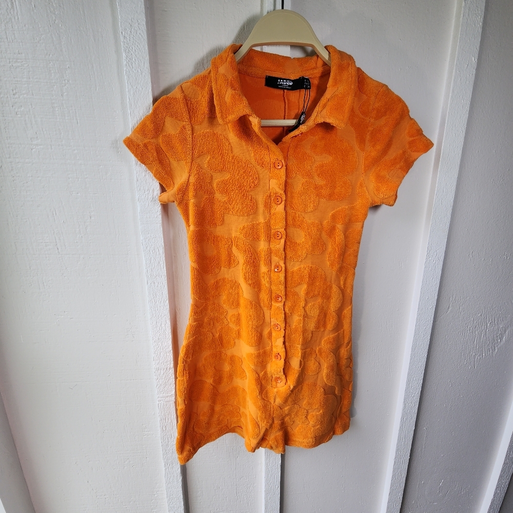 Jaded London Orange Embossed Squiggle Toweling Playsuit Size 2